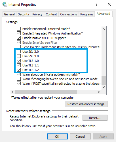 Настройки tls windows 10